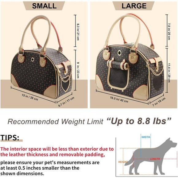 Fashion Dog Carrier PU Leather Dog Handbag Dog Purse Cat Tote Bag Perown, Large - Picture 3 of 8